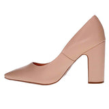 Vizzano 1285-400 Block Heel Pointy Toe Pump in Beige Napa