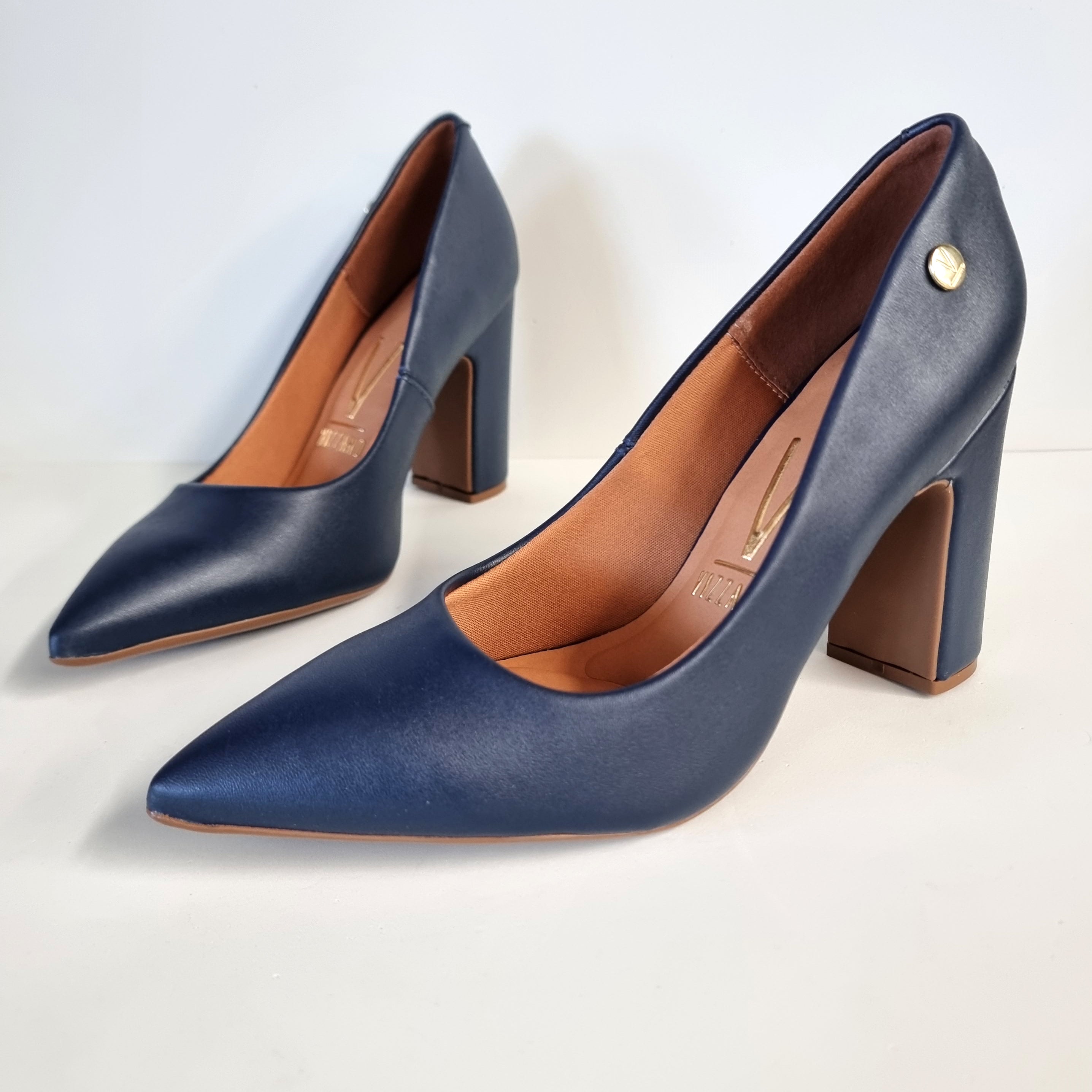 Vizzano 1285 400 Block Heel Pointy Toe Pump in Navy Napa