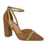 Vizzano 1285-434 Strappy Block Heel Pointy Toe Pump in Camel