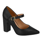 Vizzano 1285-436 Block Heel Pointy Toe Mary Jane Pump in Black Napa