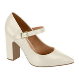 Vizzano 1285-436 Block Heel Pointy Toe Mary Jane Pump in Off White Napa