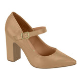 Vizzano 1285-436 Block Heel Pointy Toe Mary Jane Pump in Camel Napa