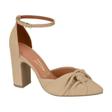 Vizzano 1285-444 Block Heel Pointy Toe Knotted Pump in Beige