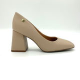 Vizzano 1391-100 Block Heel Square Toe Pump in Beige Napa