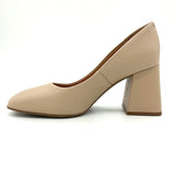 Vizzano 1391-100 Block Heel Square Toe Pump in Beige Napa