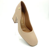 Vizzano 1391-100 Block Heel Square Toe Pump in Beige Napa