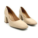 Vizzano 1391-100 Block Heel Square Toe Pump in Beige Napa