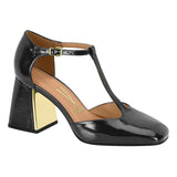 Vizzano 1391-308 Block Heel Square Toe T-Bar Pump in Black Patent