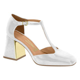 Vizzano 1391-308 Block Heel Square Toe T-Bar Pump in White Patent