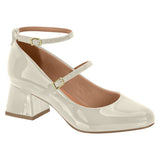 Vizzano 1423-102 Block Heel Round Toe Strappy Pump in Off White Patent