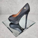 Vizzano 1830-500 Peeptoe Platform Pump in Black Napa