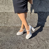 Beira Rio 4298-103 Block Heel Mary-Jane Pump in Off White Napa