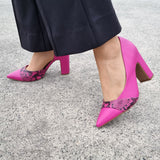 Vizzano 1285-433 Block Heel Pointy Toe Pump in Magenta