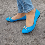 Moleca 5027-1444 Round Toe Ballerina Flat in Blue Suede