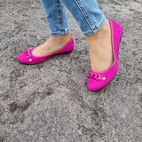 Moleca 5027-1444 Round Toe Ballerina Flat in Magenta Suede