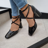 Vizzano 1416-102 Strappy Block Heel Square Toe Pump in Black