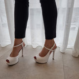 Vizzano 1830-534 Strappy Peeptoe Platform Pump in White Napa