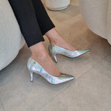 Vizzano 1185-1302 Pointy Toe Pump in Silver Holographic Croc