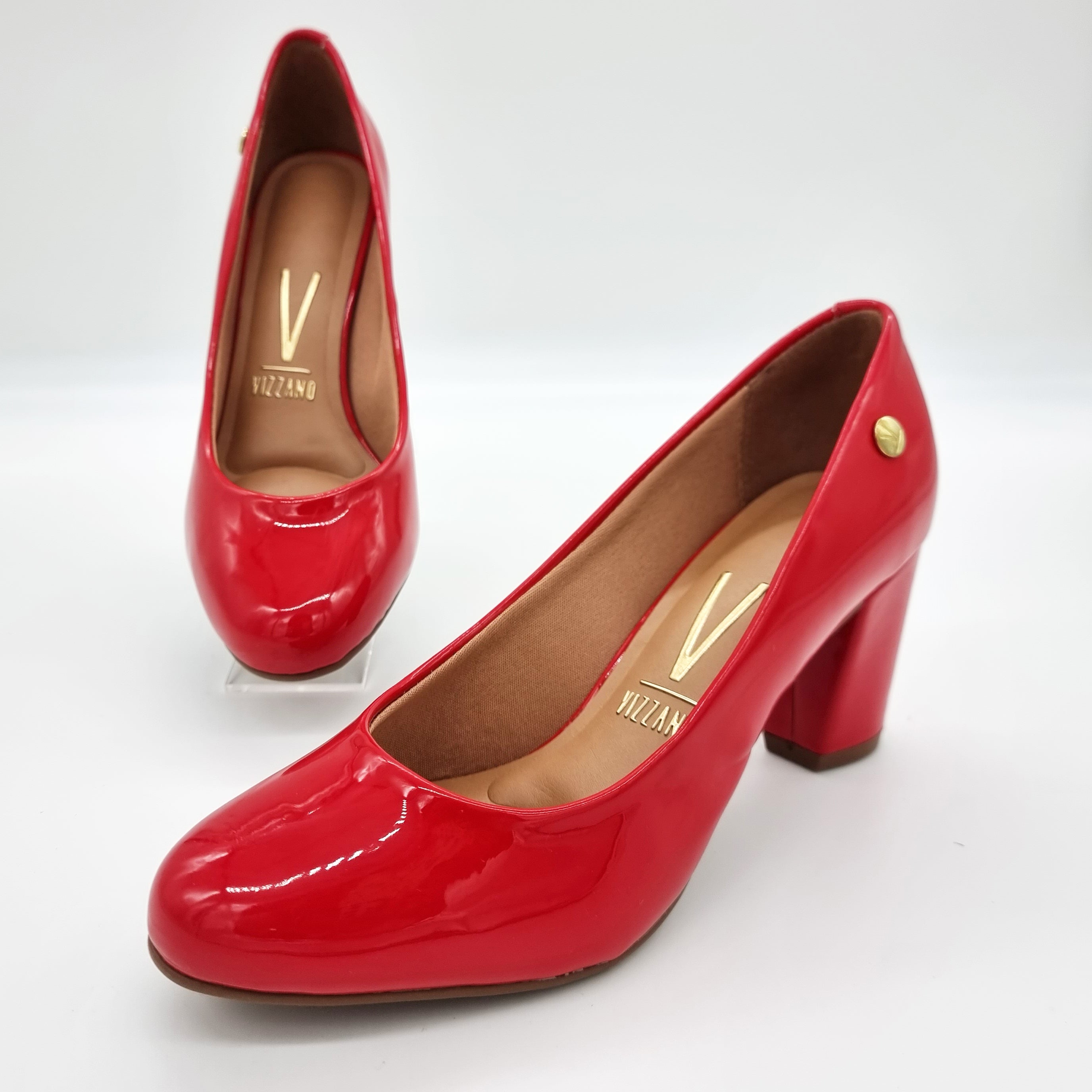 Vizzano 1259-200 Block Heel Round Toe Pump in Red Patent