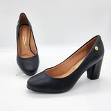 Vizzano 1259-200 Block Heel Round Toe Pump in Black Napa