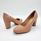 Vizzano 1259-200 Block Heel Round Toe Pump in Nude Napa