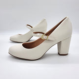 Vizzano 1259-206 Block Heel Round Toe Mary Jane Pump in Off White Napa