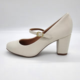 Vizzano 1259-206 Block Heel Round Toe Mary Jane Pump in Off White Napa