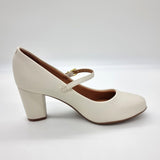 Vizzano 1259-206 Block Heel Round Toe Mary Jane Pump in Off White Napa