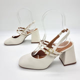 Vizzano 1391-110 Block Heel Mary Jane Slingback Pump in Off White