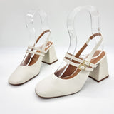 Vizzano 1391-110 Block Heel Mary Jane Slingback Pump in Off White