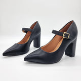 Vizzano 1285-436 Block Heel Pointy Toe Mary Jane Pump in Black Napa