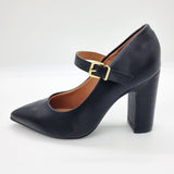 Vizzano 1285-436 Block Heel Pointy Toe Mary Jane Pump in Black Napa