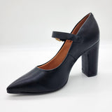 Vizzano 1285-436 Block Heel Pointy Toe Mary Jane Pump in Black Napa