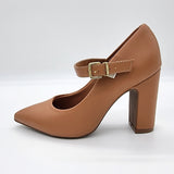 Vizzano 1285-436 Block Heel Pointy Toe Mary Jane Pump in Camel Napa