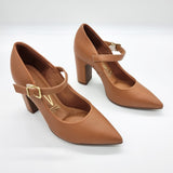 Vizzano 1285-436 Block Heel Pointy Toe Mary Jane Pump in Camel Napa