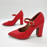 Vizzano 1285-436 Block Heel Pointy Toe Mary Jane Pump in Red Napa