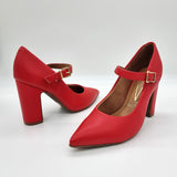 Vizzano 1285-436 Block Heel Pointy Toe Mary Jane Pump in Red Napa