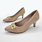 Beira Rio 4076-1302 Pointy Toe Pump in Beige Patent