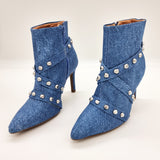 Vizzano 3049-247 Pointy Toe Stiletto Heel Ankle Boot in Blue Denim