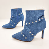 Vizzano 3049-247 Pointy Toe Stiletto Heel Ankle Boot in Blue Denim