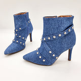 Vizzano 3049-247 Pointy Toe Stiletto Heel Ankle Boot in Blue Denim