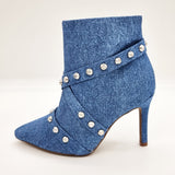 Vizzano 3049-247 Pointy Toe Stiletto Heel Ankle Boot in Blue Denim