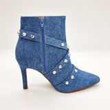 Vizzano 3049-247 Pointy Toe Stiletto Heel Ankle Boot in Blue Denim