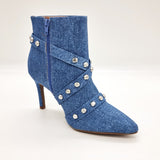 Vizzano 3049-247 Pointy Toe Stiletto Heel Ankle Boot in Blue Denim