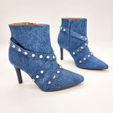 Vizzano 3049-247 Pointy Toe Stiletto Heel Ankle Boot in Blue Denim