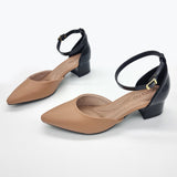 Beira Rio 4182-204 Pointy Toe Ankle Strap Pump in Tan/Black