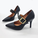 Vizzano 1184-1181 Studded Mary-Jane Pointy Toe Pump in Black
