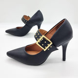 Vizzano 1184-1181 Studded Mary-Jane Pointy Toe Pump in Black