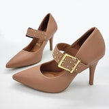 Vizzano 1184-1181 Studded Mary-Jane Pointy Toe Pump in Nude