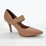 Vizzano 1184-1181 Studded Mary-Jane Pointy Toe Pump in Nude